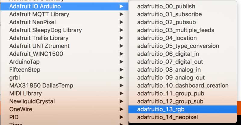 Open the adafruitio_13_rgb Example